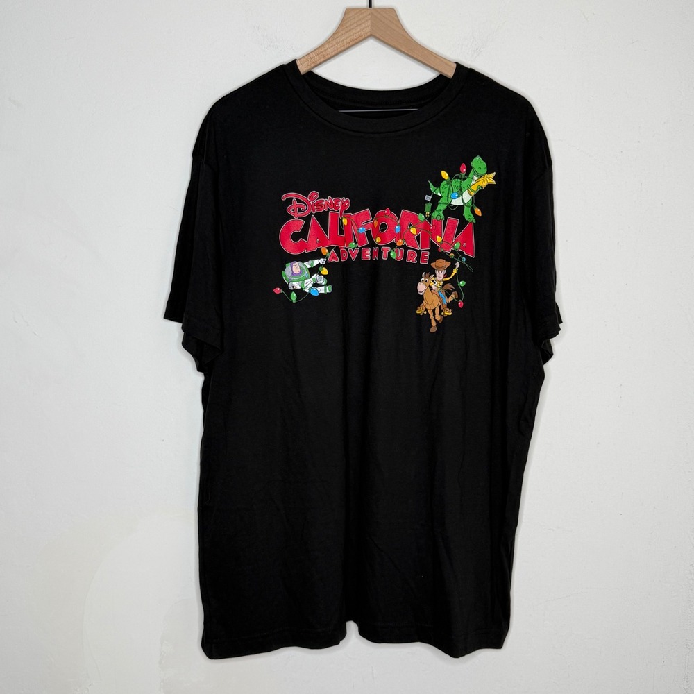 Disney California Adventure Toy Story Christmas T-Shirt XL Black Cotton Holiday